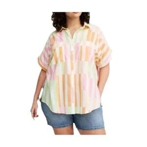 Torrid 100% Cotton Voile Dolman Striped Shirt Pastel Neon Coastal Summer 0 (12)